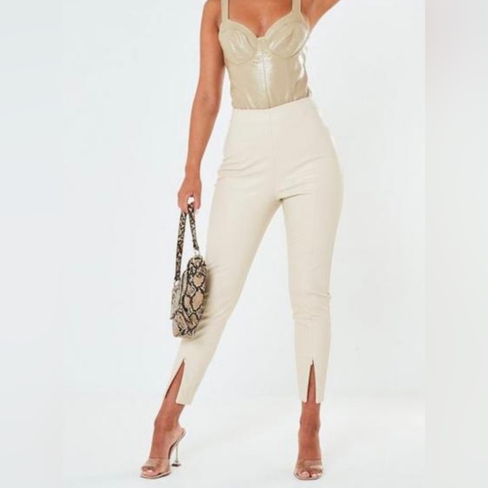 Premium cream faux leather trousers